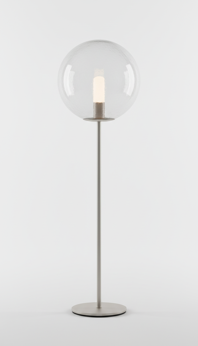 Glass globe floor lamp with walnut base
