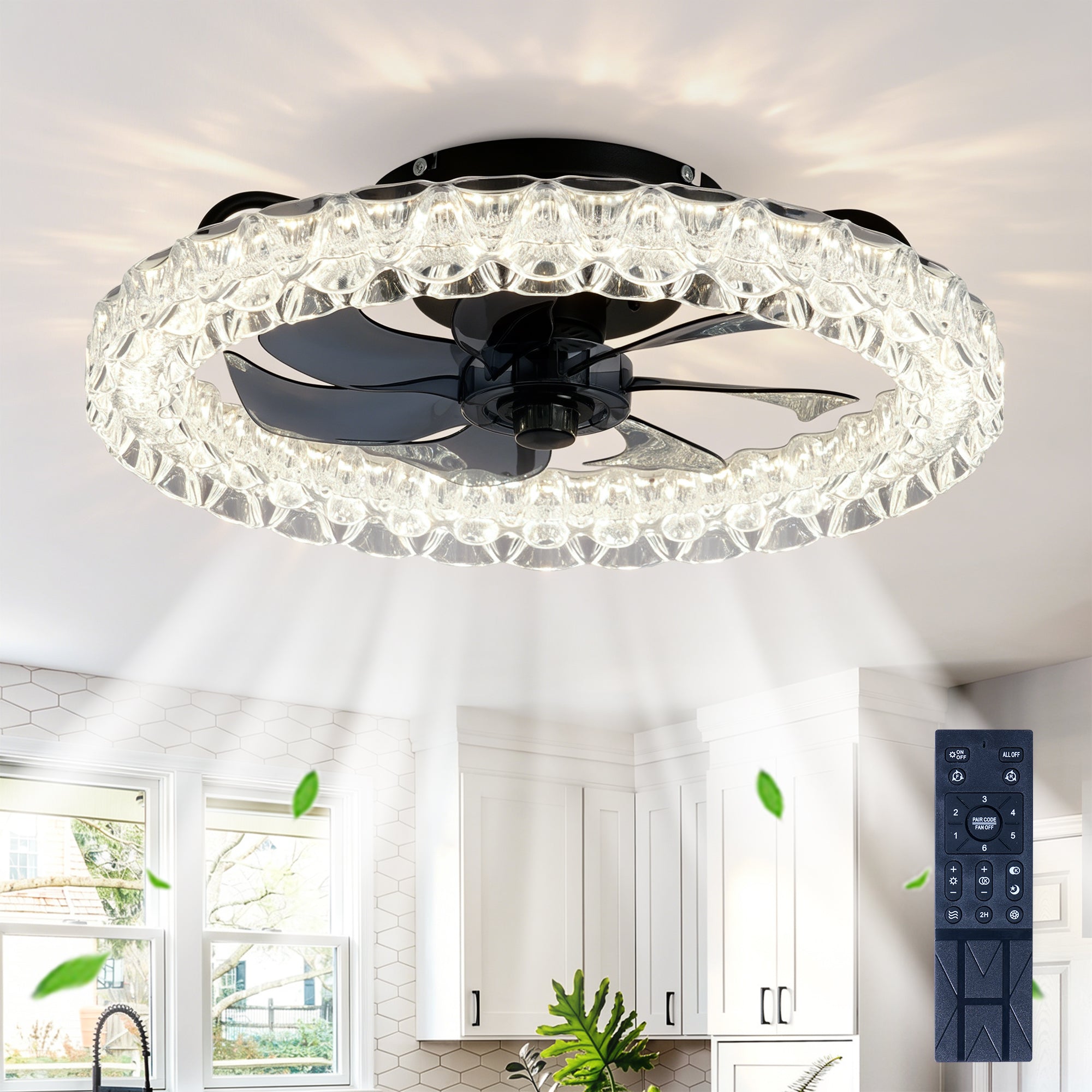 Galaxy Ceiling Fans with Kit ,LED Light Source and Remote Control, 3000-6500K Dimmable Modern Flush Mount LED Fan Light, 6 Speeds, Quiet DC Motor For Living room, Bedroom,