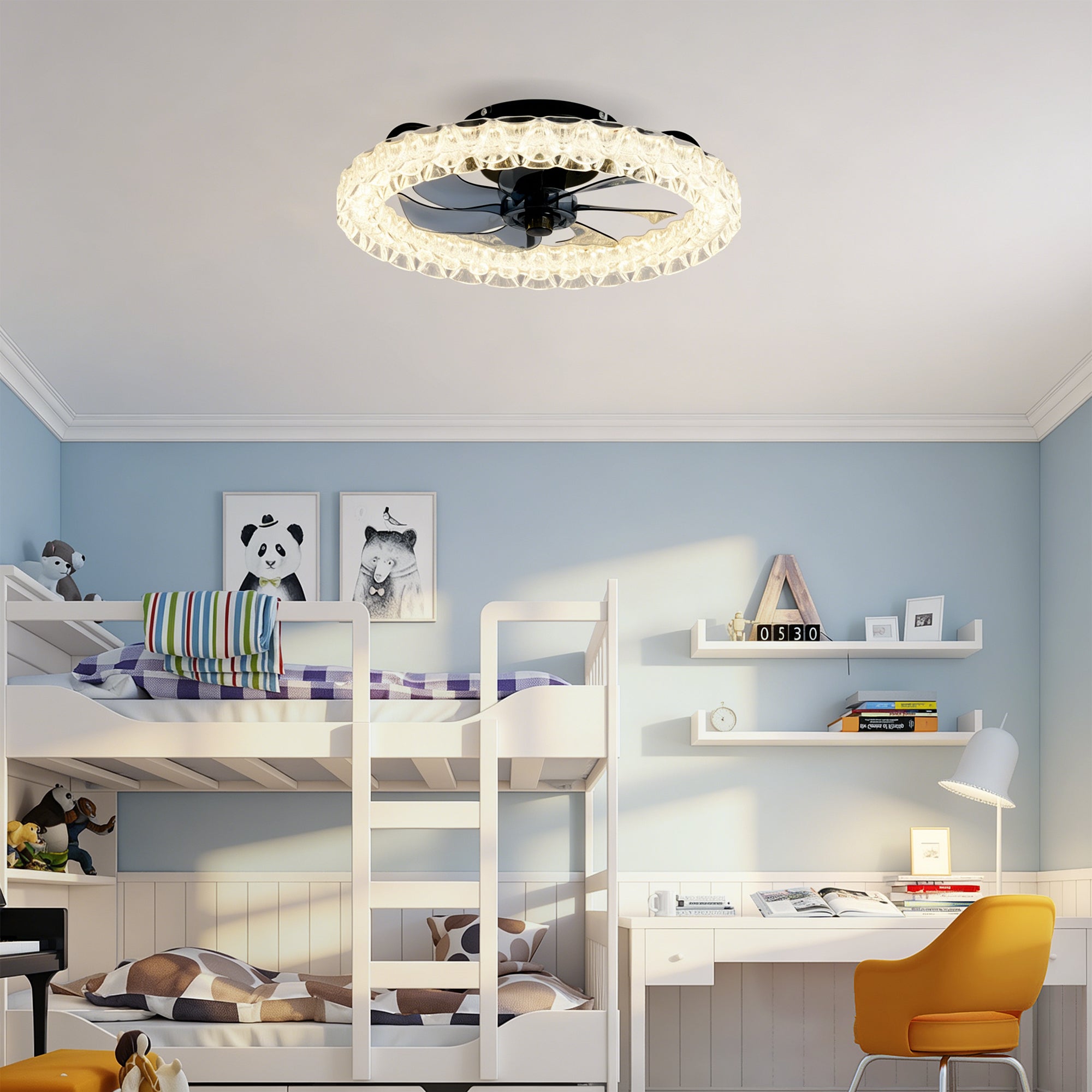Galaxy Ceiling Fans with Kit ,LED Light Source and Remote Control, 3000-6500K Dimmable Modern Flush Mount LED Fan Light, 6 Speeds, Quiet DC Motor For Living room, Bedroom,