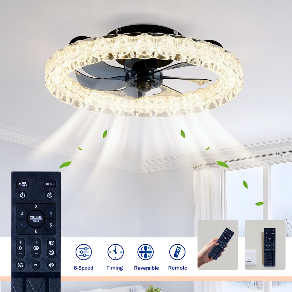 Galaxy Ceiling Fans with Kit ,LED Light Source and Remote Control, 3000-6500K Dimmable Modern Flush Mount LED Fan Light, 6 Speeds, Quiet DC Motor For Living room, Bedroom,