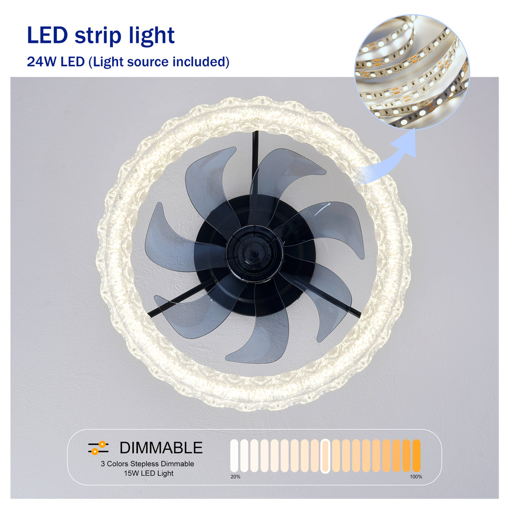 Galaxy Ceiling Fans with Kit ,LED Light Source and Remote Control, 3000-6500K Dimmable Modern Flush Mount LED Fan Light, 6 Speeds, Quiet DC Motor For Living room, Bedroom,