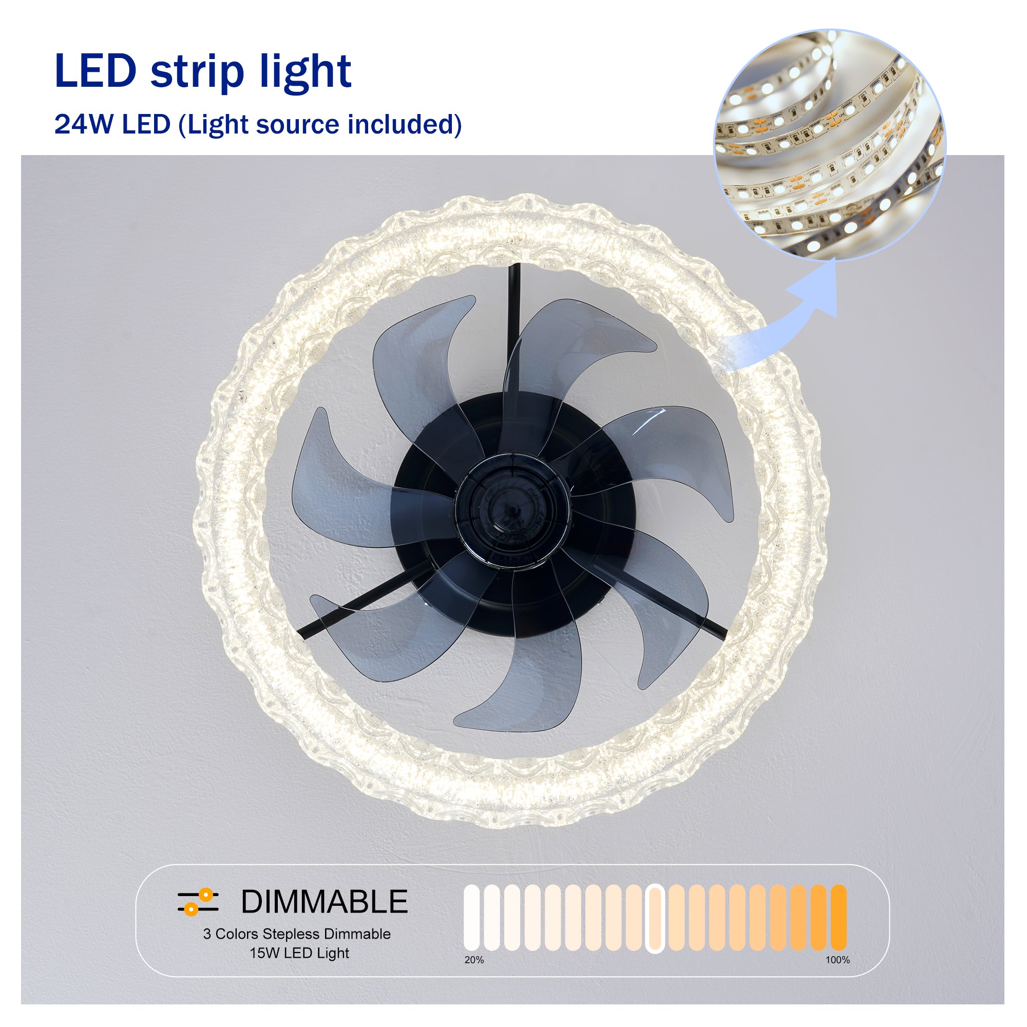 Galaxy Ceiling Fans with Kit ,LED Light Source and Remote Control, 3000-6500K Dimmable Modern Flush Mount LED Fan Light, 6 Speeds, Quiet DC Motor For Living room, Bedroom,