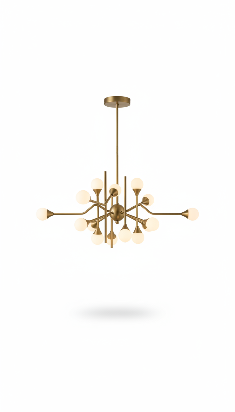 Brushed brass chandelier with linear arms