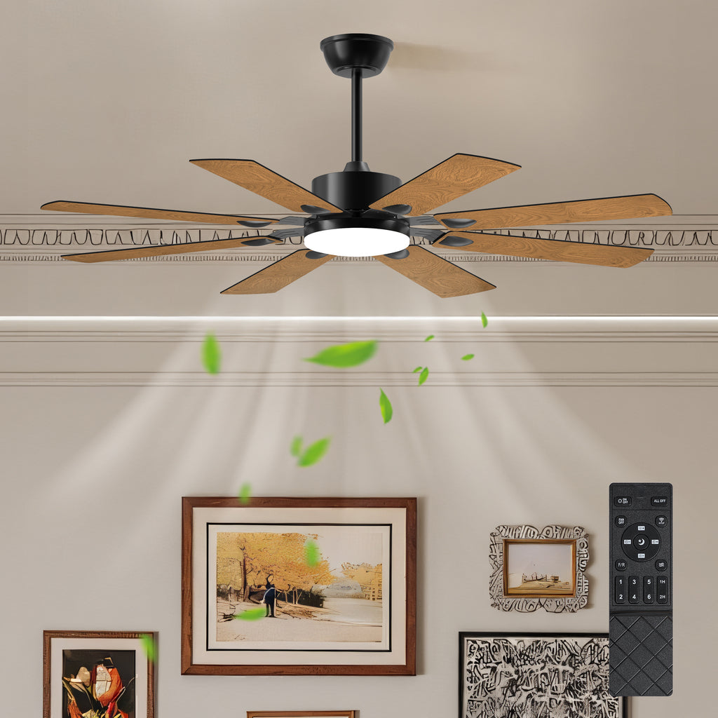 52 in. Ceiling Fan with Lights and Remote Control, 8 Plywood Blades, 6-Speed
