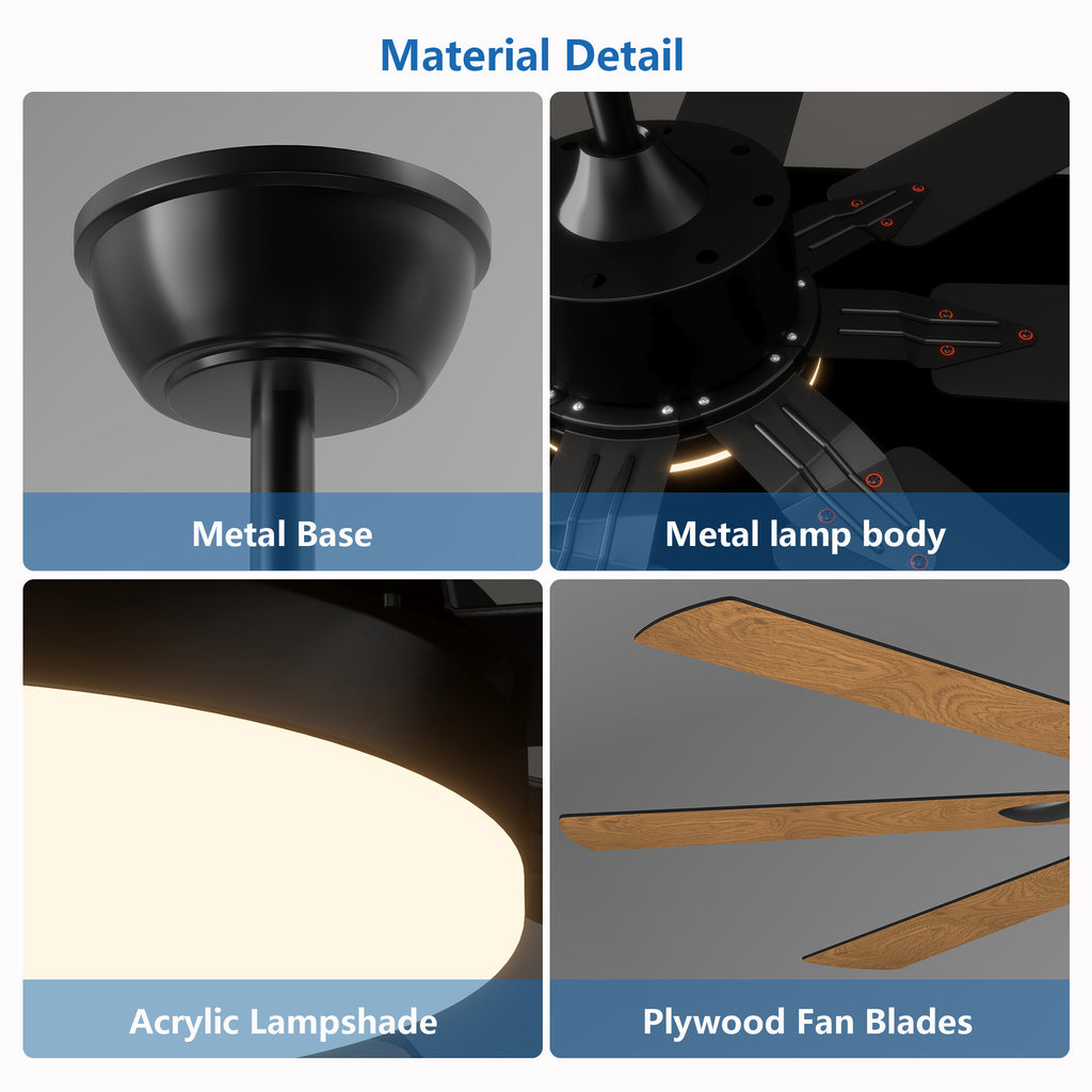 52 in. Ceiling Fan with Lights and Remote Control, 8 Plywood Blades, 6-Speed