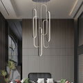 High Ceiling Chandelier Modern LED Ring Pendant Light 3 Color Dimmable Black Chandeliers