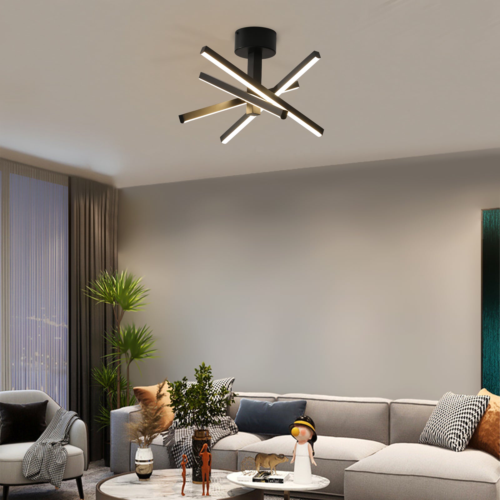 12 in. Modern LED Ceiling Light, Geometric Starburst Design