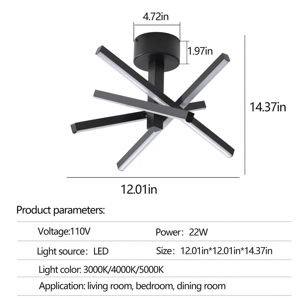 12 in. Modern LED Ceiling Light, Geometric Starburst Design