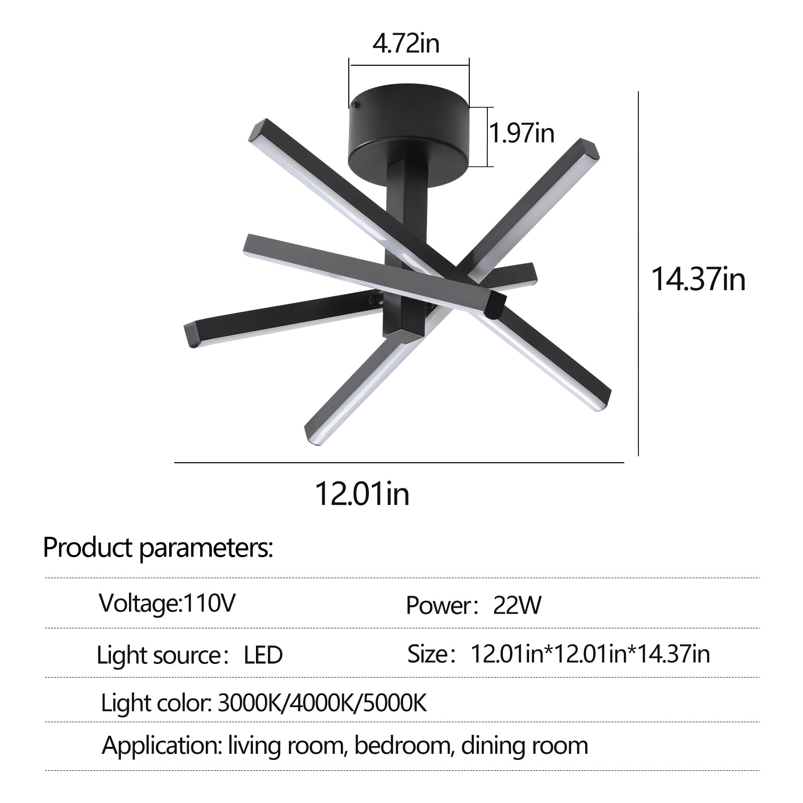 12 in. Modern LED Ceiling Light, Geometric Starburst Design