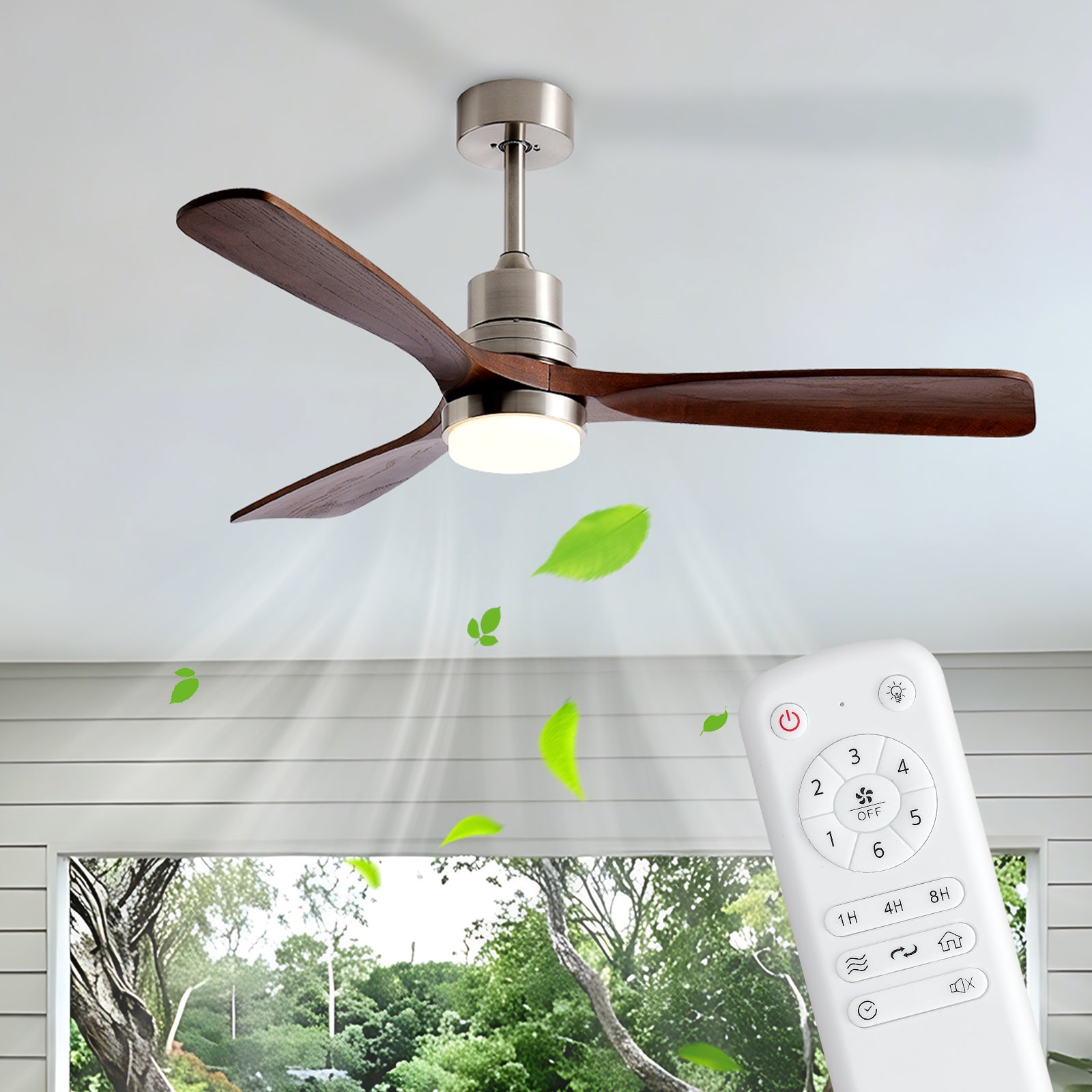 Modern Ceiling Fan Light, 3 Blades, 6 Speed DC Motor