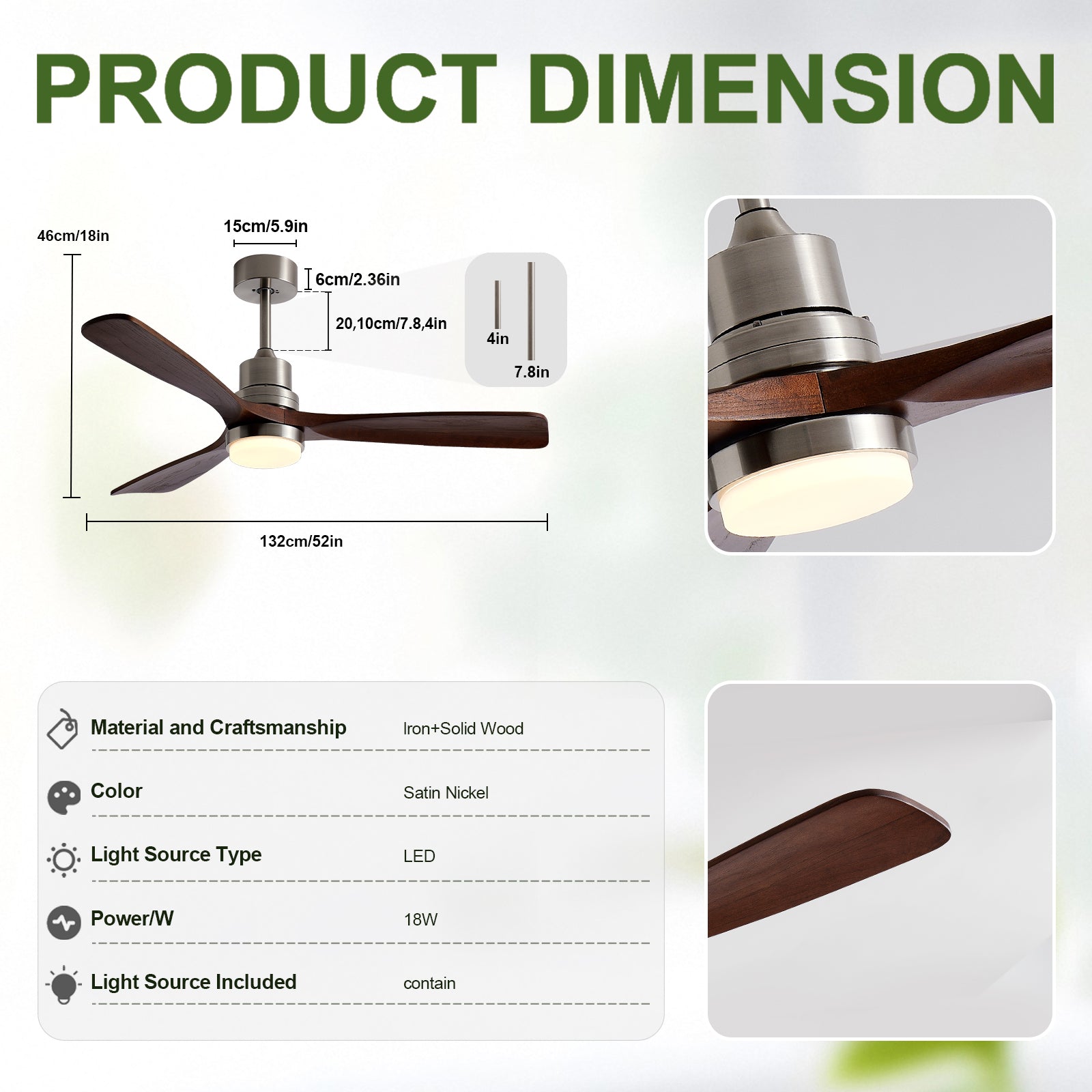 Modern Ceiling Fan Light, 3 Blades, 6 Speed DC Motor