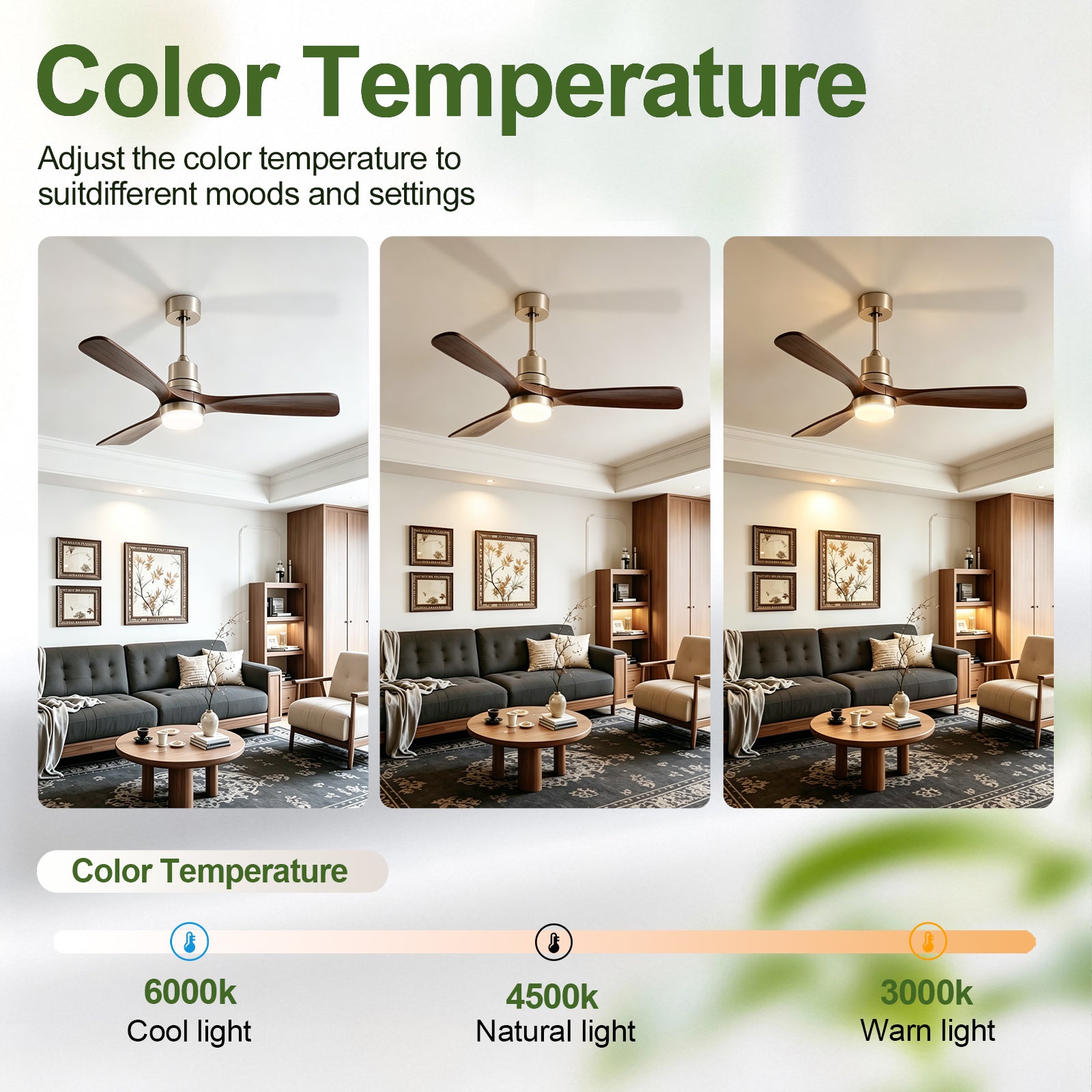 Modern Ceiling Fan Light, 3 Blades, 6 Speed DC Motor