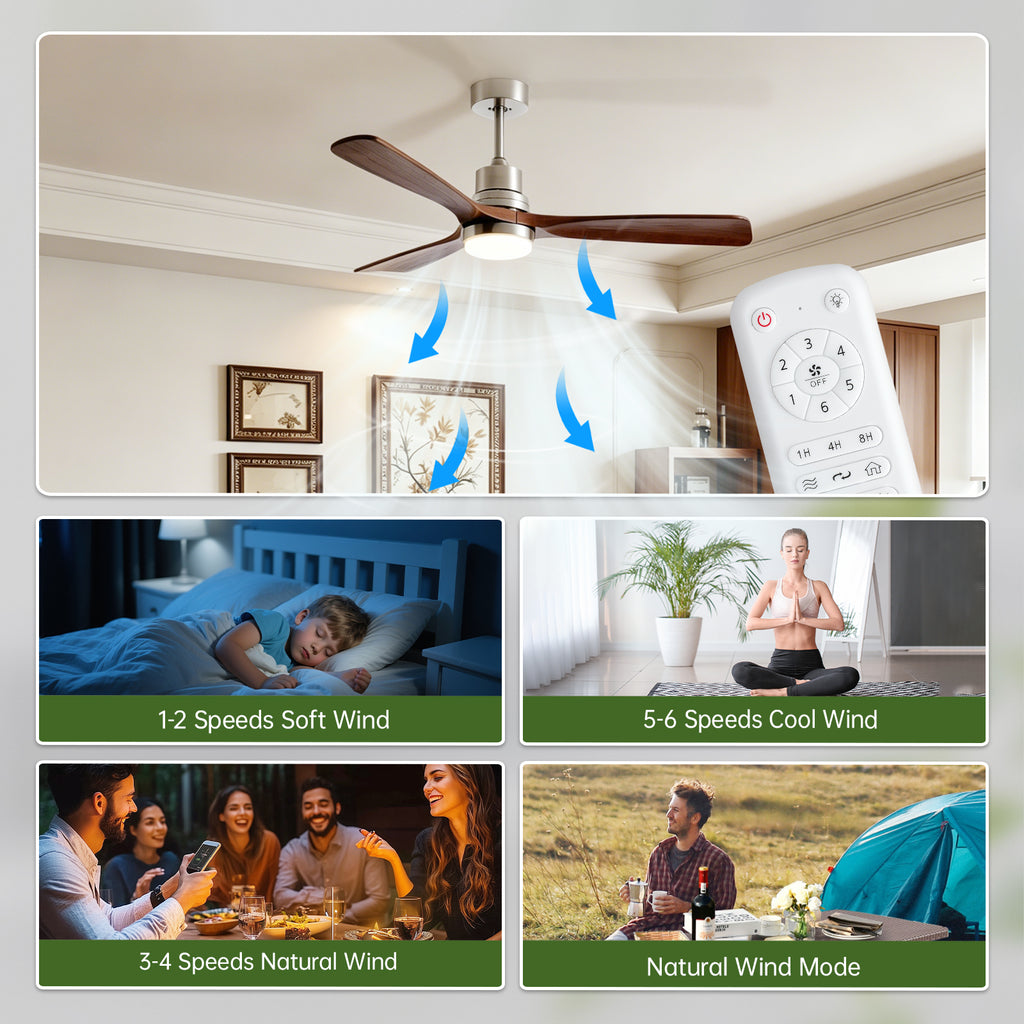 Modern Ceiling Fan Light, 3 Blades, 6 Speed DC Motor