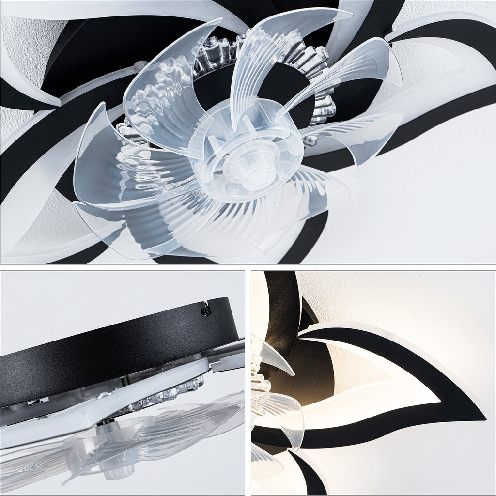 5 PCS Blades Ceiling Fan with Lights Remote Control, 24" Black, 6 Speeds 3 Light Color