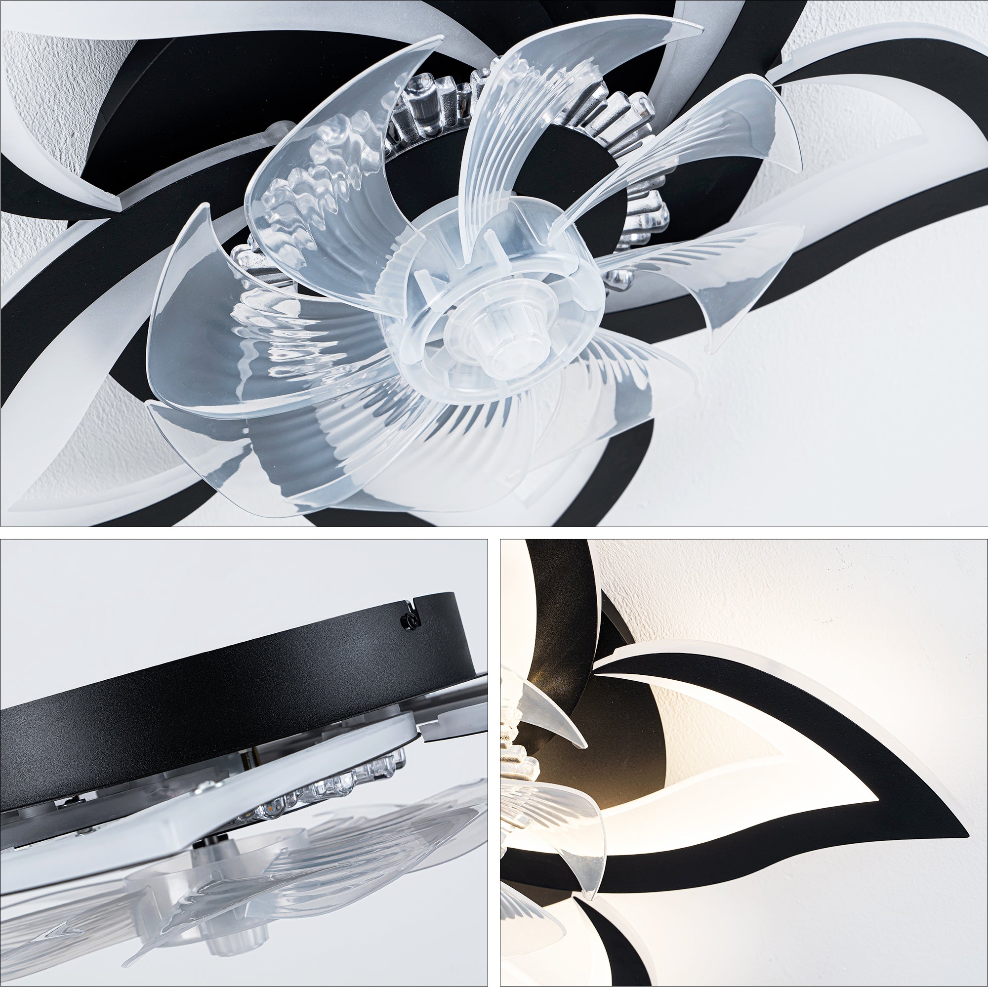 5 PCS Blades Ceiling Fan with Lights Remote Control, 24" Black, 6 Speeds 3 Light Color