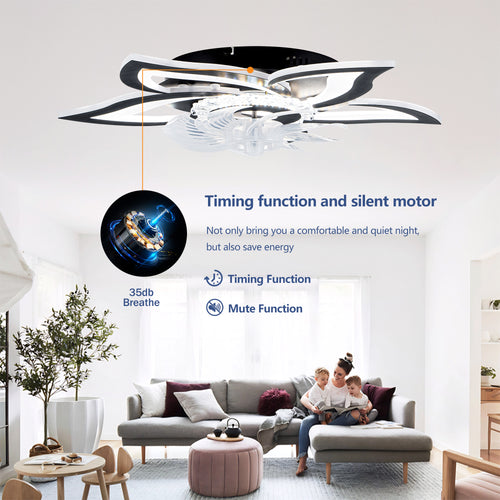 5 PCS Blades Ceiling Fan with Lights Remote Control, 24" Black, 6 Speeds 3 Light Color