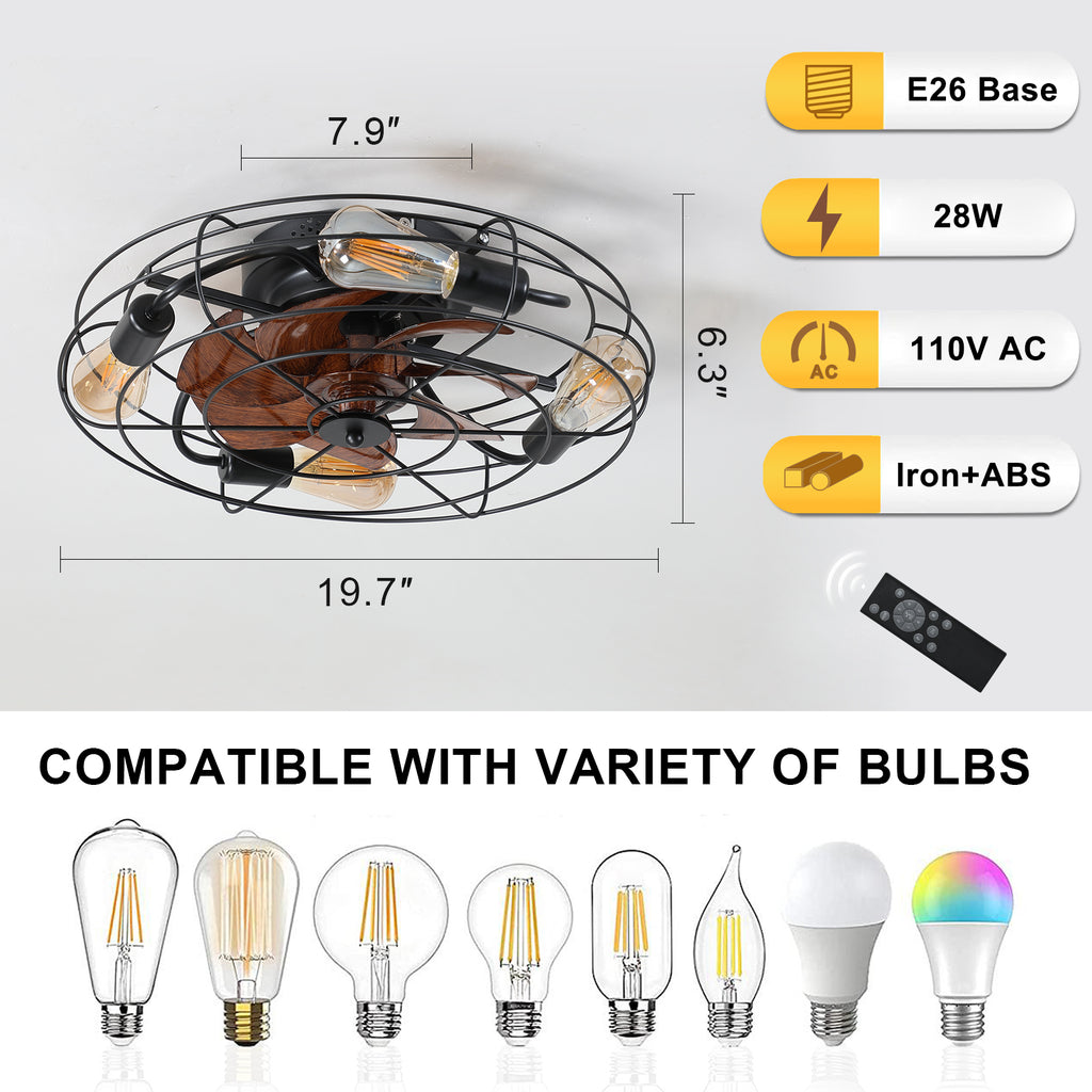 20'' farmhouse Low Profile Ceiling fan Lights With Remote Control