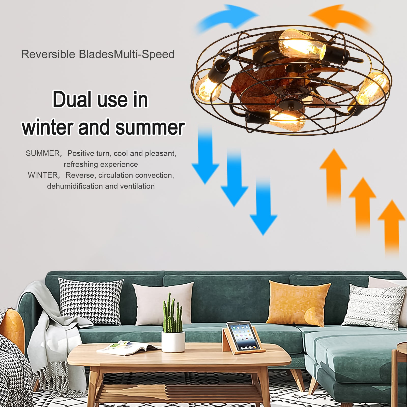 20'' farmhouse Low Profile Ceiling fan Lights With Remote Control