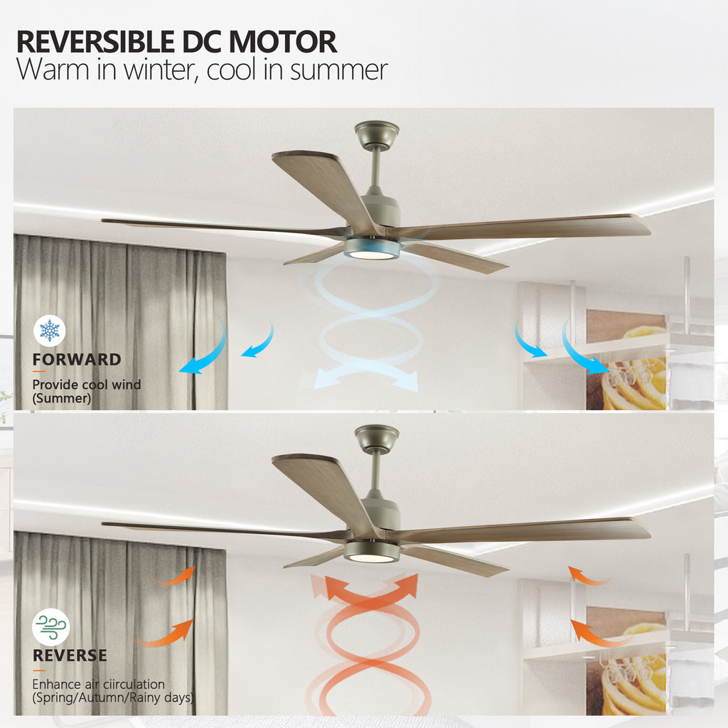 60" Modern Wood Ceiling Fan with Light and Remote Control