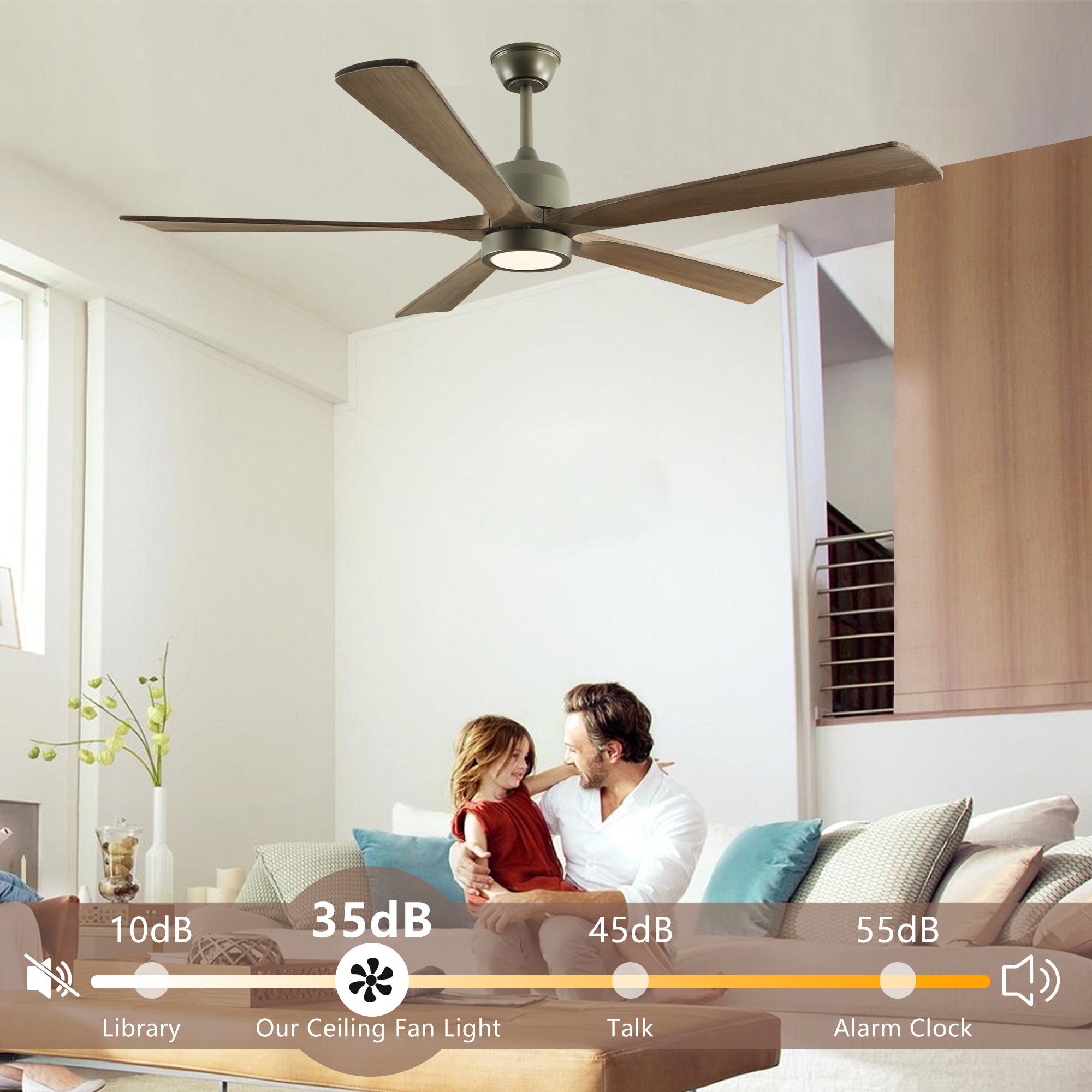 60" Modern Wood Ceiling Fan with Light and Remote Control