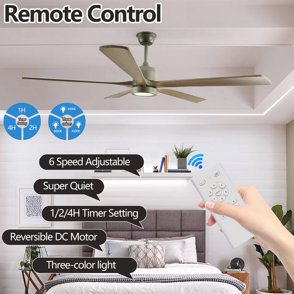 60" Modern Wood Ceiling Fan with Light and Remote Control