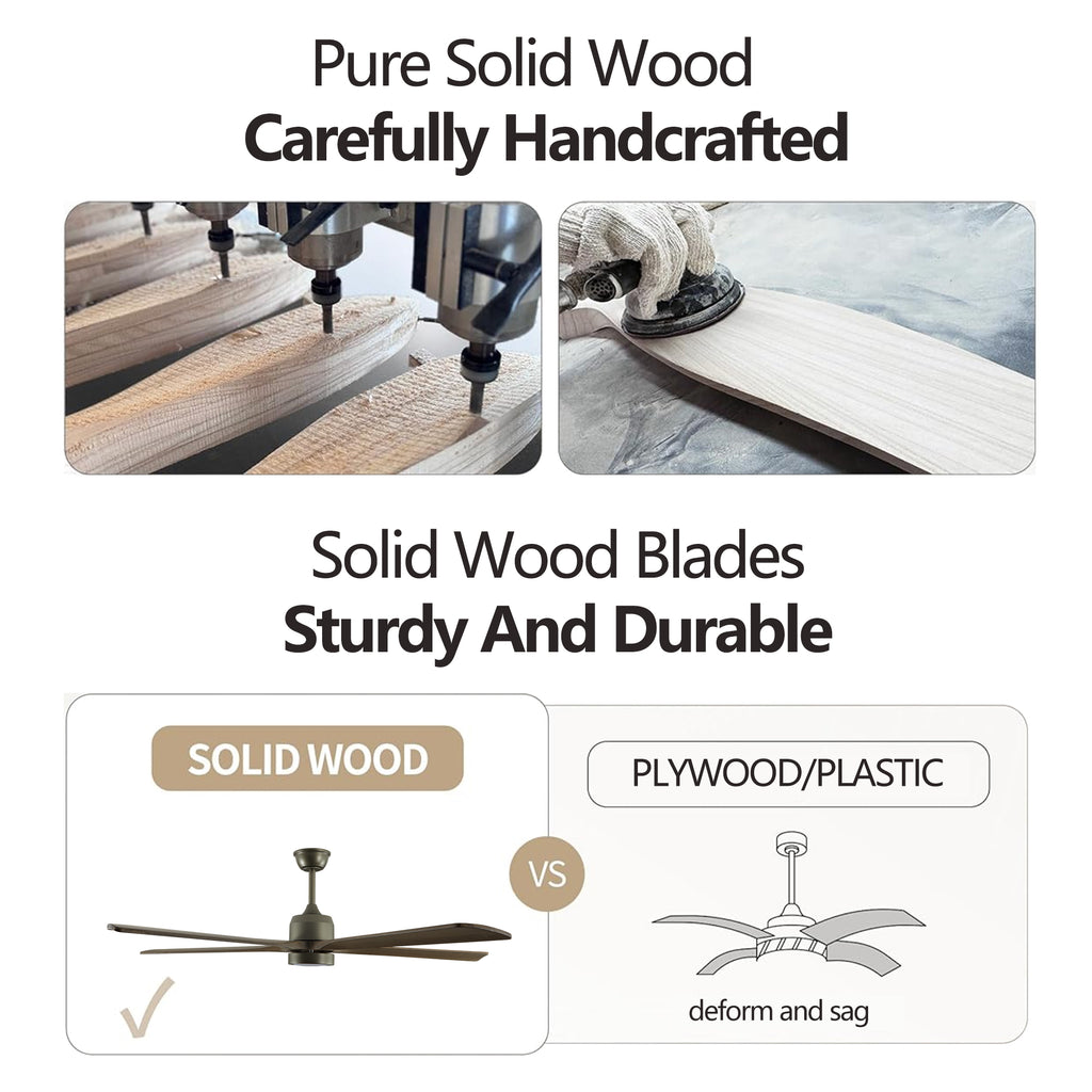 60" Modern Wood Ceiling Fan with Light and Remote Control