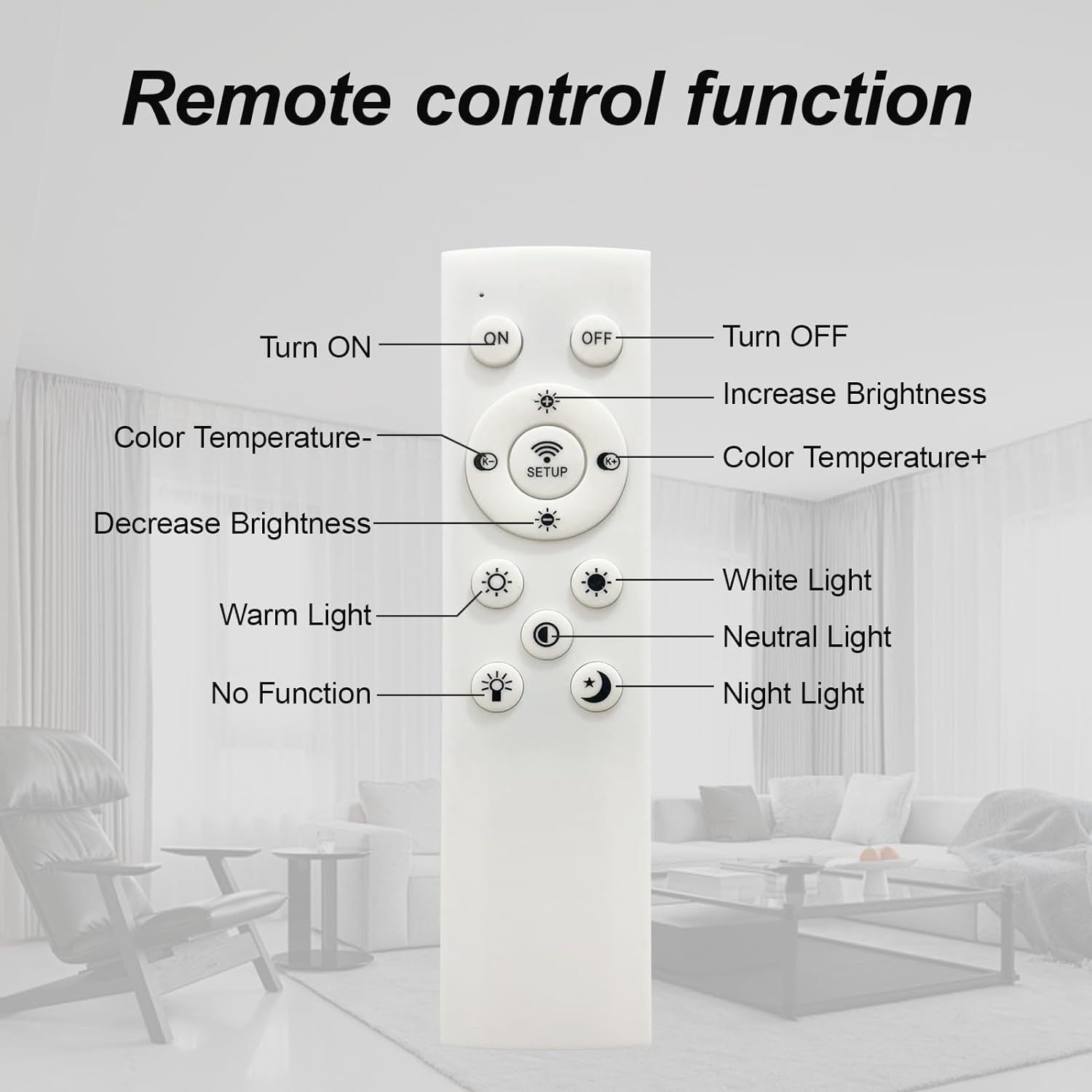 Flush Mount Ceiling Light with Dimmable Remote Control, 6Rings Acrylic Fixture for Bedroom, Living Room, Kitchen