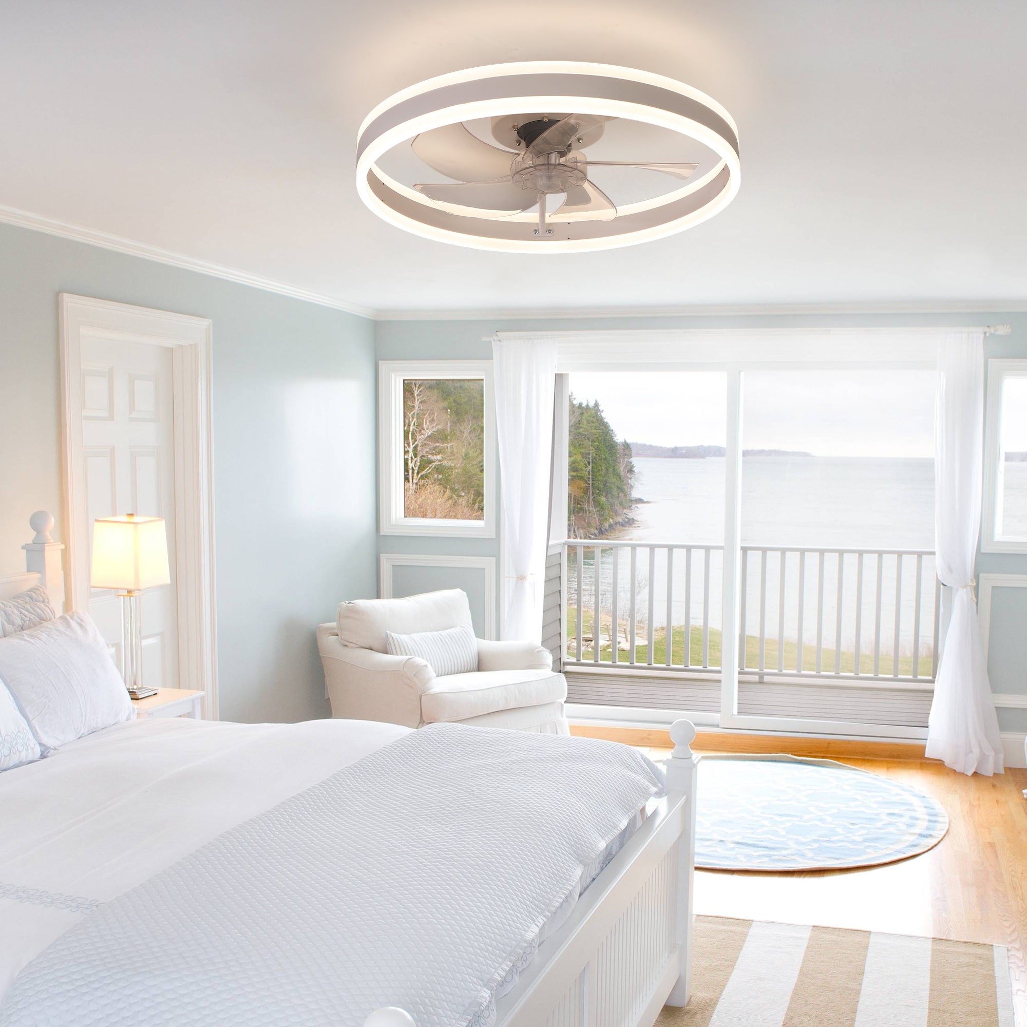 Round Ceiling Fan with Lights Dimmable LED