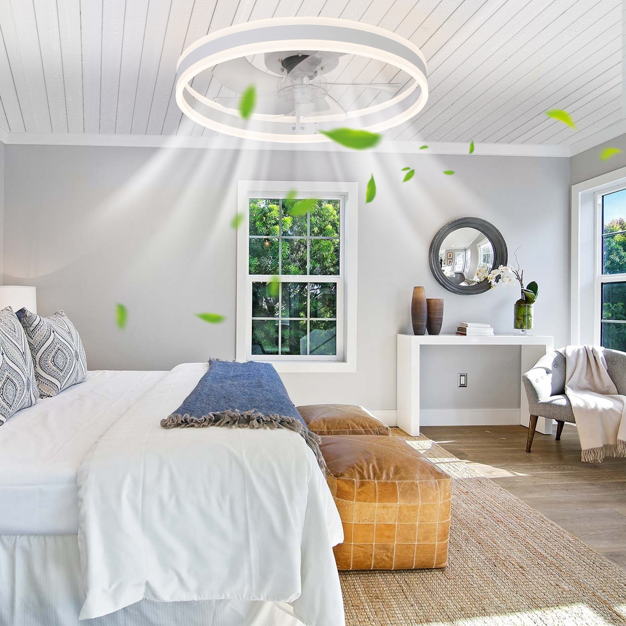 Round Ceiling Fan with Lights Dimmable LED